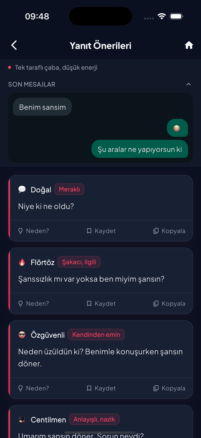 Aruvela AI reply suggestions showing tone-matched responses to a conversation